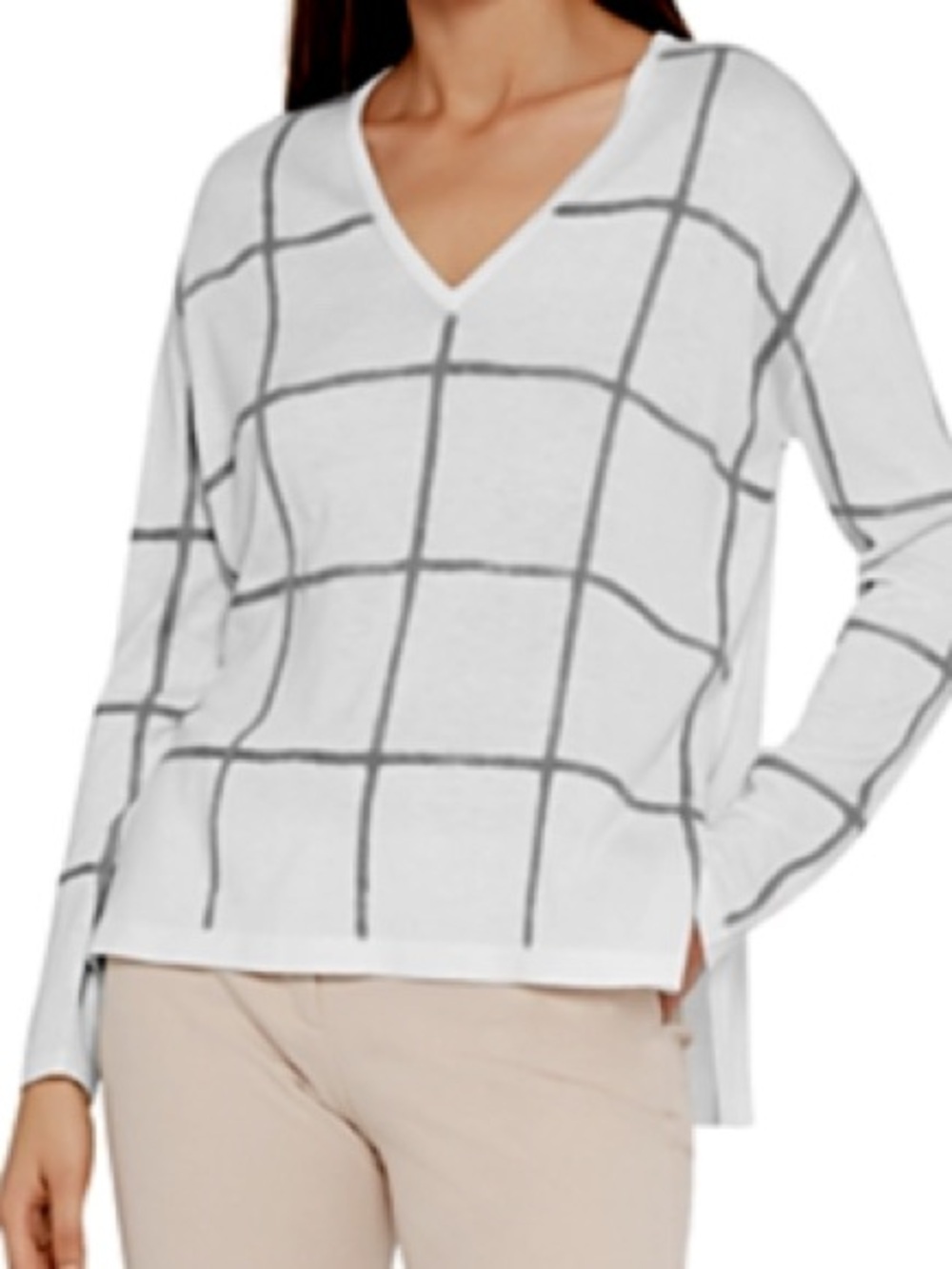 Reiss Alegria Windowpane Sweater White Gray Grey Size Medium